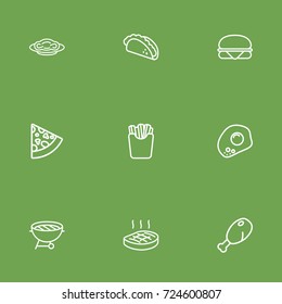 Set Of 9 Food Outline Icons Set.Collection Of Sandwich, Pasta, Pepperoni Elements.
