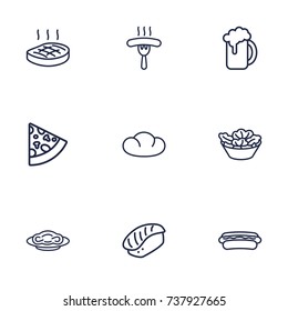 Set Of 9 Food Outline Icons Set.Collection Of Pasta, Hotdog, Sausage And Other Elements.