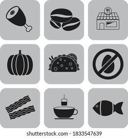 Set of 9 food related icons. Exquisite background. Intense illustration. 