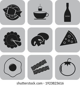 Set of 9 food or restaurant icons. Exquisite background. Illustration. 