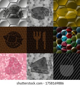 Set of 9 food or restaurant related icons. Exquisite background. Illustration. 