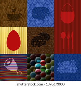 Set of 9 food or restaurant related icons. Exquisite background. Vector illustration. 