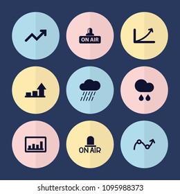 Set of 9 forecast filled icons such as rain, graph