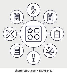 Set of 9 form outline icons such as  toy for beach, mannequin, clipboard, medical clipboard, cold and hot mode
