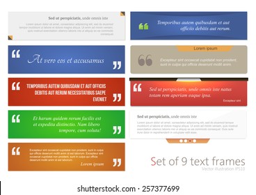 Set of 9 frames. Colorful Quote Boxes