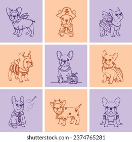 Set of 9 French Bulldogs in various Halloween Costumes