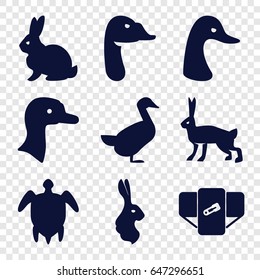 Set of 9 friendly filled icons such as goose, rabbit, diaper