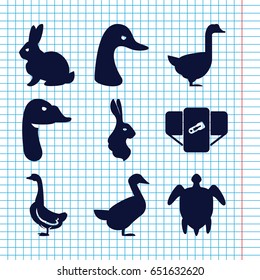 Set of 9 friendly filled icons such as rabbit, goose, diaper