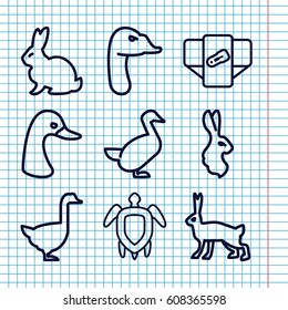 Set of 9 friendly outline icons such as rabbit, goose, diaper