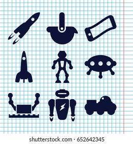 Set of 9 future filled icons such as robot, rocket, ufo