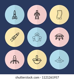 Set of 9 future outline icons such as rocket, ufo, robot