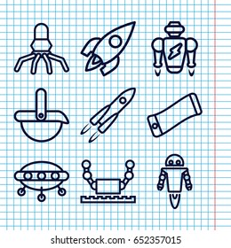 Set of 9 future outline icons such as rocket, robot, ufo