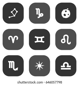 Set Of 9 Galaxy Icons Set. Collection Of Solar, Ram, Scales And Other Elements.