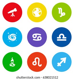 Set Of 9 Galaxy Icons Set.Collection Of Space, Goat, Augur And Other Elements.