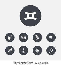 Set Of 9 Galaxy Icons Set.Collection Of Ram, Augur, Twins And Other Elements.