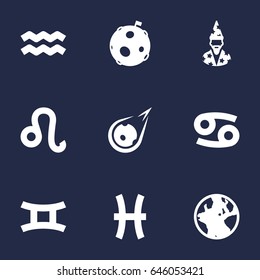 Set Of 9 Galaxy Icons Set.Collection Of Crab, Augur, Water Bearer And Other Elements.