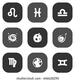 Set Of 9 Galaxy Icons Set.Collection Of Lion, Comet, Lunar And Other Elements.