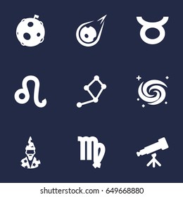 Set Of 9 Galaxy Icons Set.Collection Of Binoculars, Virgin, Lion And Other Elements.