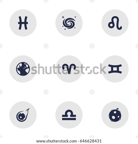 Set Of 9 Galaxy Icons Set.Collection Of Twins, Comet, Ram And Other Elements.