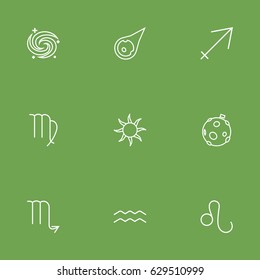 Set Of 9 Galaxy Outline Icons Set.Collection Of Moon, Sun, Scorpion And Other Elements.