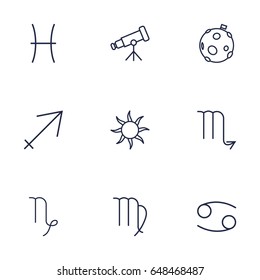 Set Of 9 Galaxy Outline Icons Set.Collection Of Scorpion, Cancer, Capricorn And Other Elements.
