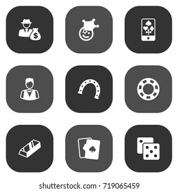 Set Of 9 Gambling Icons Set.Collection Of Online Casino, Investment, Dealer And Other Elements.