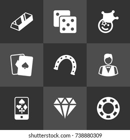 Set Of 9 Gambling Icons Set.Collection Of Dealer, Gambling Cube, Brilliant And Other Elements.
