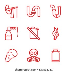 set of 9 gas outline icons such as canister, pipe, smoke, oil derrick, gas mask