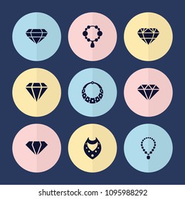 Set of 9 gem filled icons such as gem, necklace, diamond