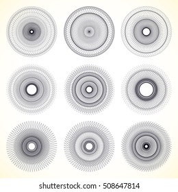 Set of 9 geometric circle, spiral elements