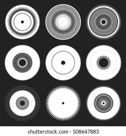 Set of 9 geometric circle, spiral elements