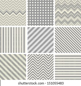 set of 9 geometric lines seamless patterns