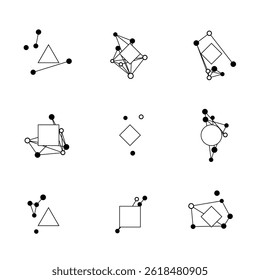 set of 9, Geometric science-inspired vector icon.