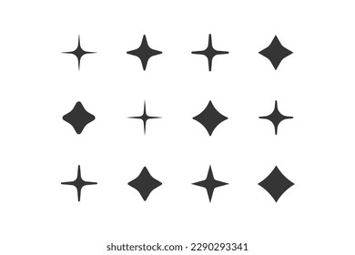 Set of 9 geometric shape - stars, rhombus. Modern linear design sign - stars, rhombus.