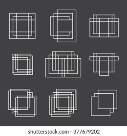 Set of 9 geometric shapes squares and lines for your design. Trendy hipster icons and logotypes. Ethnic symbols, tattoo