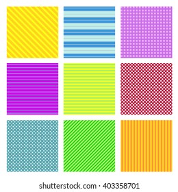 Set of 9 geometrical seamless patterns. Vector Illustration