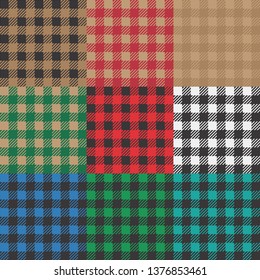 Set of 9 gingham , vichy patterns for picnic blanket or tablecloth design
