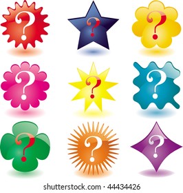 Set of 9 glass Question buttons. Vector illustration.