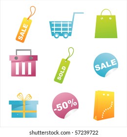 set of 9 glossy shopping icons