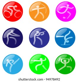 A set of 9 glossy spheres inspired by the Olympics.