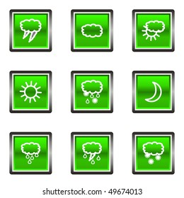 Set of 9 glossy square web icons (set 4). Green color.