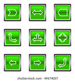 Set of 9 glossy square web icons (set 12). Green color.