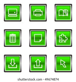 Set of 9 glossy square web icons (set 28). Green color.