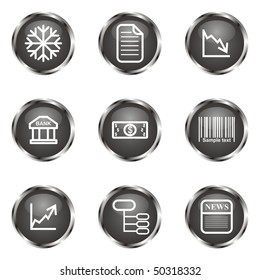 Set of 9 glossy web icons (set 29). Black color.