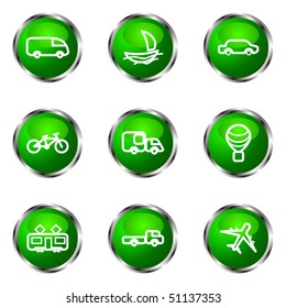 Set of 9 glossy web icons (set 5). Green color.