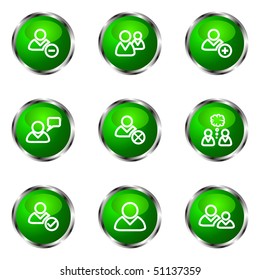Set of 9 glossy web icons (set 7). Green color.