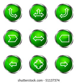 Set of 9 glossy web icons (set 12). Green color.