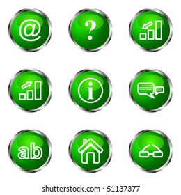 Set of 9 glossy web icons (set 13). Green color.