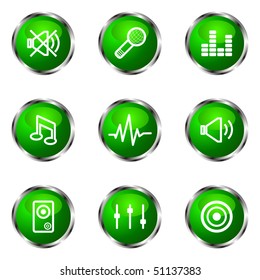 Set of 9 glossy web icons (set 15). Green color.