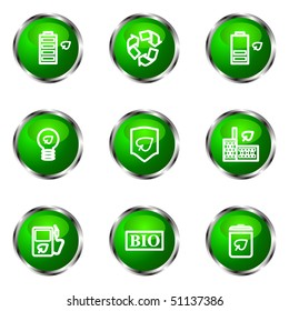 Set of 9 glossy web icons (set 16). Green color.